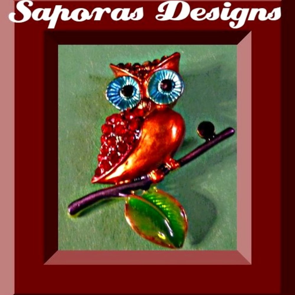 Colorful Owl Design Brooch With Colorful Rhinestones
